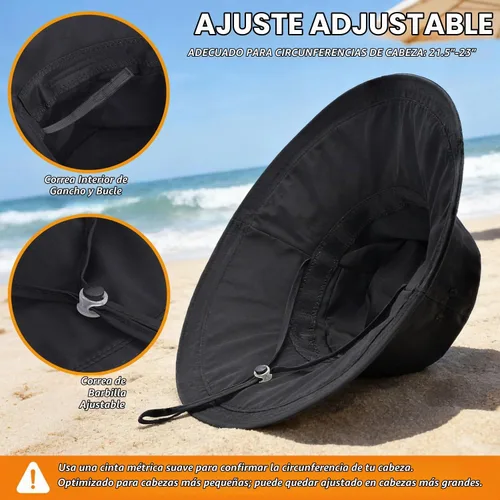Vista 5 de Sombrero de ala ancha impermeable UPF 50+ para mujer con agujero para cola Negro