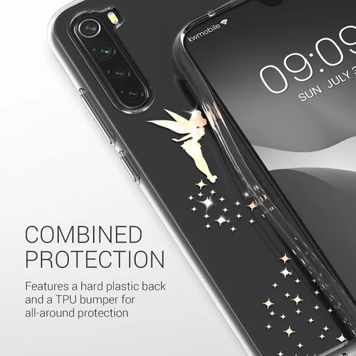 Vista 4 de kwmobile Funda de TPU compatible con Xiaomi Redmi Note 8 (2019/2021) - Funda TPU Funda para teléfono - Hada brillante oro rosa/transparente