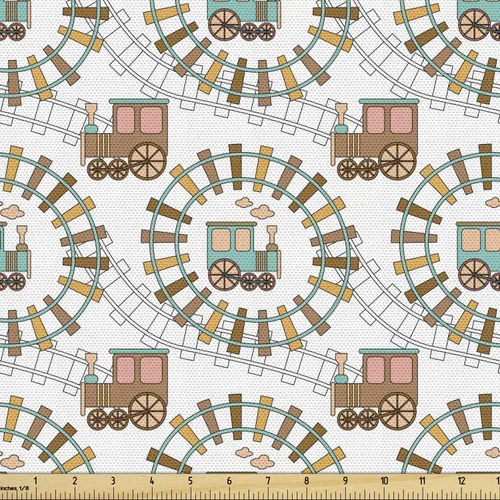 Vista 115 de Ambesonne Tela para Amantes de los Perros por Yarda, Perro Salchicha de Dibujos Animados Dachshund Cachorro con Pijamas a Rayas Flores y Mariposas
