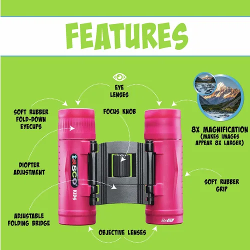 Vista 2 de Tasco Kids Binoculars 8x21, Compact Binoculars for Kids Ages 3-12, Great for Adventures, Hiking, Camping, Travel, Bird Watching