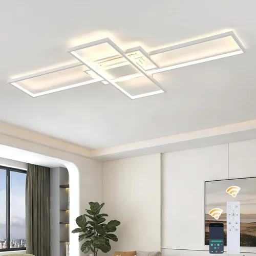 Vista 15 de GEADI Lámpara de techo moderna regulable, lámpara de techo LED blanca de 35.4 pulgadas con control remoto, accesorio de iluminación rectangular