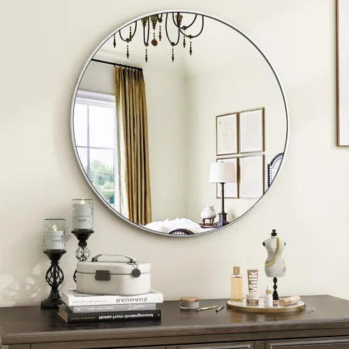 Vista 14 de VooBang Gold Round Bathroom Mirror 24", Thin Metal Frame Wall Mirror Dorado