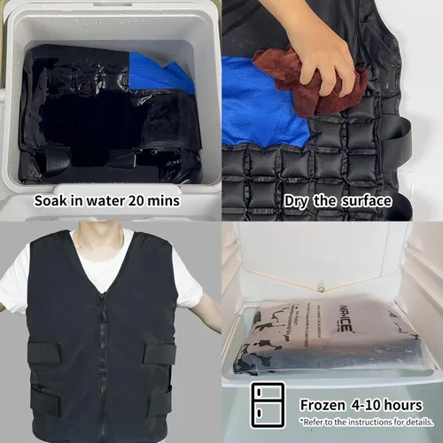 Vista 6 de MR.ICE Chaleco de enfriamiento para hombres y mujeres, chaleco de hielo ajustable para motocicleta, trabajadores, deportes, al aire libre, alivio