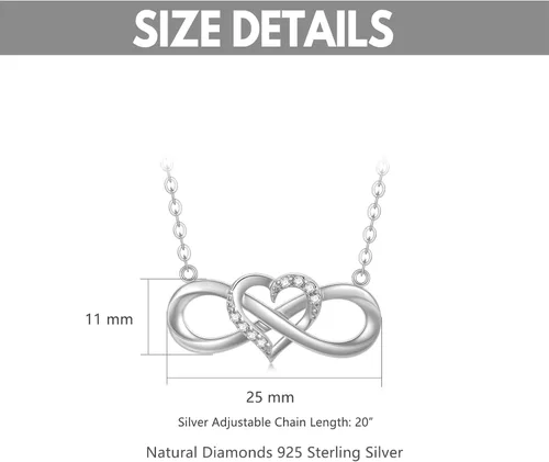 Vista 6 de Natural Diamond Infinity Swirl Necklace, Sterling Silver Heart Pendant Necklace Love Jewelry for Her, Mom, Wife, 18"-20