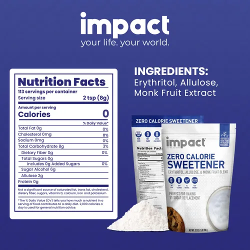 Vista 2 de Impact - Mezcla de alulosa, fruta de monje blanco y edulcorante de eritritol, sin gluten, cero calorías, ceto, vegano, sin OMG, 1 es a 1 sustituto