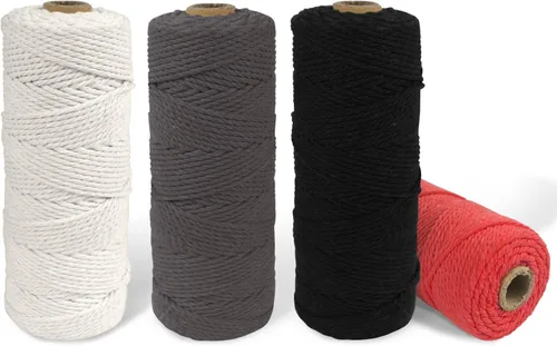 Vista 4 de JeogYong Paquete de 4 cuerdas de macramé de 0.079 in x 109 yardas, 3 hebras de colores 100 % algodón natural, suministros perfectos de macramé