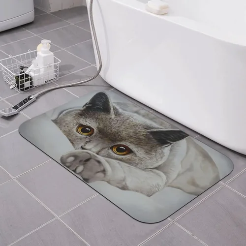Vista 8 de Tapete de baño con diseño de galaxia para gatos, tierra de diatomeas, súper absorbente, antideslizante, de secado rápido, tapete de baño o cocina