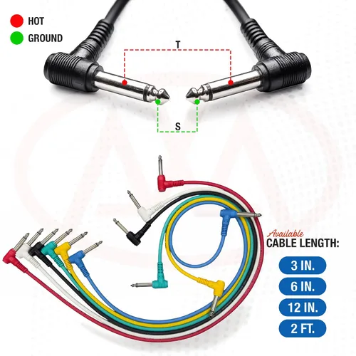 Vista 7 de AxcessAbles - Cables de conexión para guitarra TS de ángulo recto a ángulo recto de 1/4 pulgadas (3 pulgadas, paquete de 6) Cables de instrumentos