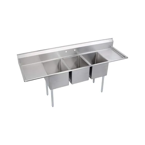 Vista 9 de Elkay Foodservice Fregadero de 3 compartimentos, OA de 58.5 x 29.75 pulgadas, altura de trabajo de 36 pulgadas, cuenco de 18 x 24 pulgadas, 14