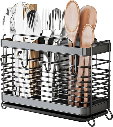 Vista 10 de Soporte para Utensilios, Escurridor de Utensilios de Acero Inoxidable con Bandeja de Drenaje, Cesta de Drenaje para Encimera de Cocina, Organizador