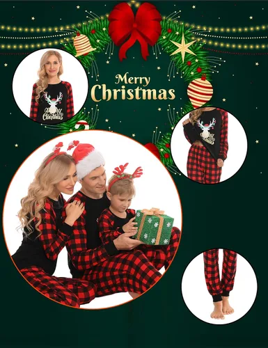 Vista 4 de SWOMOG Pijamas de Navidad familiares a juego, pijamas de Navidad para familia, parejas, adolescentes, niños, niñas, festival de ropa de dormir