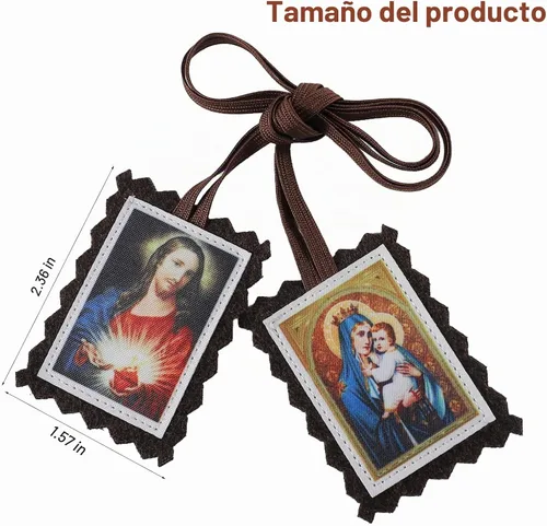 Vista 2 de TALPGOD Paquete de 3 Escapularios Católicos Marrones, Sagrado Corazón de Jesús con Nuestra Señora Monte Carmelo Escapulario Católico, Escapularios