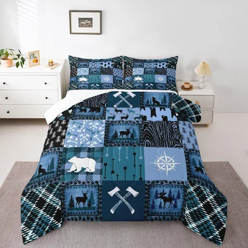 Vista 5 de Juego de ropa de cama de oso para niños y adolescentes, juego de edredón de animales salvajes para niños, adolescentes, naturaleza, vida silvestre