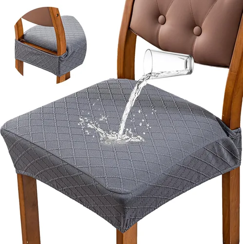 Vista 16 de Fundas de asiento impermeables para sillas de comedor, fundas para sillas de comedor y cocina (beige, 2 piezas) Jacquard Removable Machine