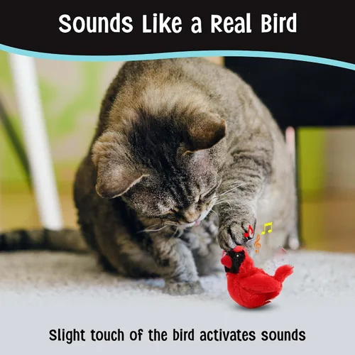 Vista 4 de SPOT Song Birds - Juguete para gatos con hierba gatera activada por el tacto, imita canciones reales de pájaros, juguete que funciona