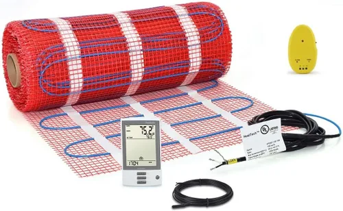 Vista 6 de Kit de alfombrillas calefactoras de suelo de 7.5 pies cuadrados de 120 V, sistema eléctrico de calefacción de suelo radiante, termostato