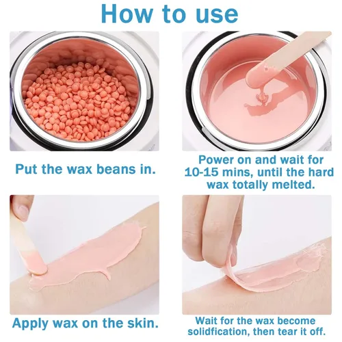 Vista 6 de 12 cuentas de cera dura para depilación, cuentas de cera para depilación facial y cuerpo, cuentas de cera en casa con palos, kit de cera para todo