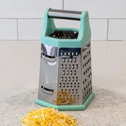 Vista 2 de Beille Rallador de acero inoxidable de 6 lados con mango superior de 7.75 pulgadas, verde menta