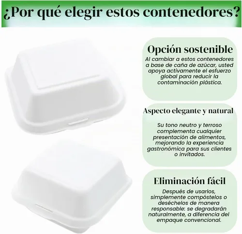 Vista 6 de Recipientes de comida para llevar con un solo compartimento 100% compostable, 6 x 6 pulgadas. 25 envases, bagazo desechable natural, biodegradable
