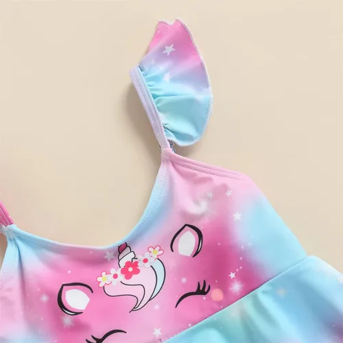Vista 4 de Traje de baño para niñas Unicon para niños pequeños, traje de baño de 2 piezas con volantes de color arcoíris