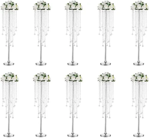 Vista 10 de Jarrones de boda altos Inweder para centros de mesa: dorado, 39.4 pulgadas, 2 piezas Chandelier Crystal Design, Centerpiece Table Decorations