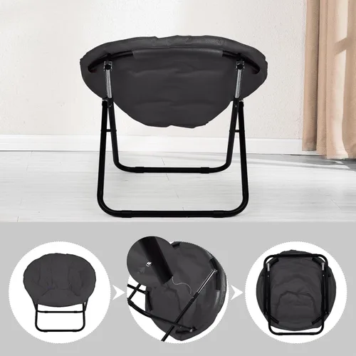 Vista 5 de Grezone Silla plegable de piel sintética, silla plegable portátil de luna suave para dormitorio, dormitorios, apartamentos, descanso, jardín y Negro
