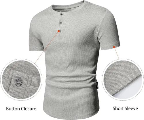 Vista 3 de JMIERR Camisas para hombre con cuello redondo y cuello redondo, camiseta atlética con botón