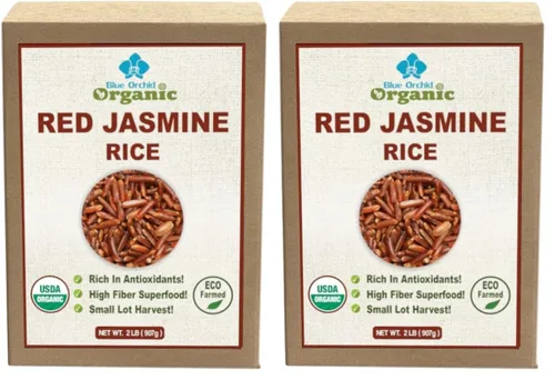 Vista 9 de Arroz orgánico de jazmín rojo tailandés, sin gluten, sin conservantes, lote pequeño cultivado en Tailandia, 2 libras