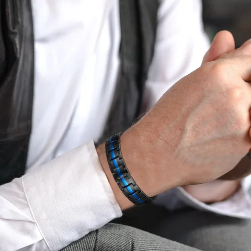 Vista 5 de MagEnergy Pulseras magnéticas para hombres, pulsera magnética de terapia ultra fuerte para hombres, regalo de joyería ajustable con herramienta