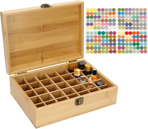 Vista 13 de Caja Organizadora de Viaje de Almacenamiento de Aceite Esencial de Bambú Pure Vie con Etiqueta de Tapa de Botella - Envase de Fragancia para Esmalte