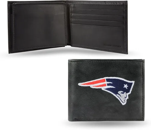 Vista 17 de Rico Industries Billetera de cuero bordada para hombre de la NFL Negro