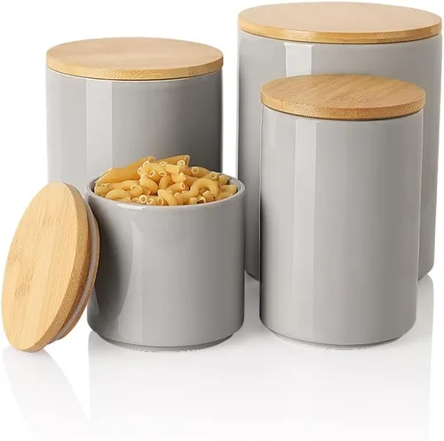 Vista 69 de Botes de Cocina Sweejar Tarro de Cerámica para Almacenamiento de Alimentos, Contenedores Apilables con Tapa de Madera de Sellado Hermético