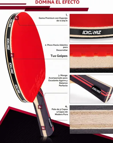 Vista 3 de Professional Ping Pong Paddle with ITTF Rubber and Carrying Case