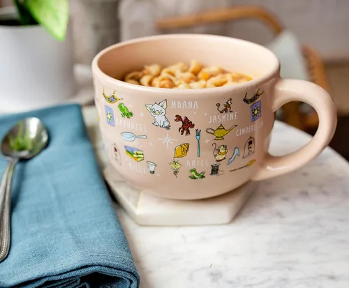 Vista 3 de Disney Princess - Taza de cerámica para sopa con tapa ventilada, cuenco para helado, cereales, avena, taza de café grande para expreso, cafeína