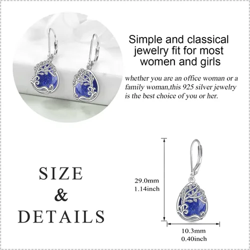Vista 203 de Aretes colgantes con forma de lágrima de filigrana de piedra lunar de plata de ley 925 con cierre de palanca para mujer, regalos de joyería