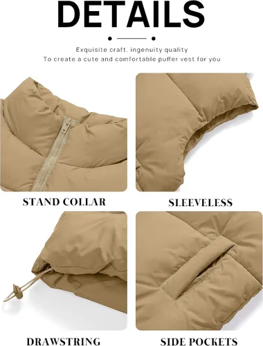 Vista 7 de MEROKEETY Chaleco acolchado para mujer, cuello alto, con cremallera, sin mangas, con bolsillos