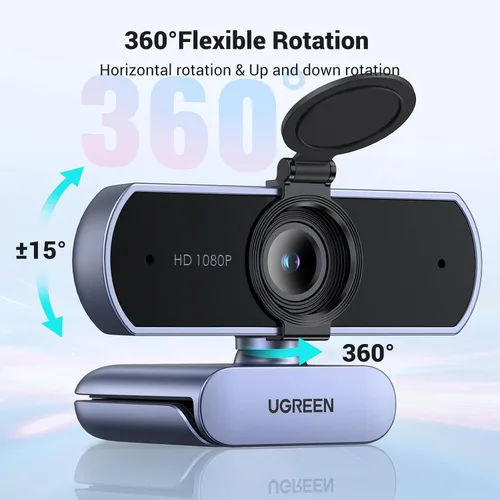 Vista 5 de UGREEN Cámara web Full HD 1080P con micrófono, 2 micrófonos con cancelación de ruido, 85° Fov y enfoque fijo, Plug and Play, corrección automática
