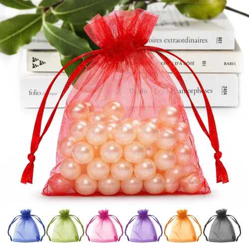 Vista 16 de ANZNKU Paquete de 50 bolsas de organza multicolor de 3 x 4 pulgadas, mini bolsas de regalo para regalos de Pascua, día de la madre, bolsa de joyería