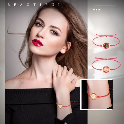 Vista 6 de Pulsera de San Benito de 20 piezas hecha a mano con nudo rojo ajustable para mujeres niñas y hombres Enlace