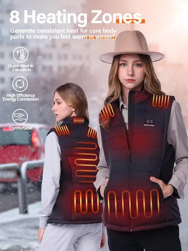 Vista 6 de SNOW LEOPARD Chaleco térmico para mujer con batería, ligero, calentamiento de invierno, lavable, ajuste delgado para esquí, caza