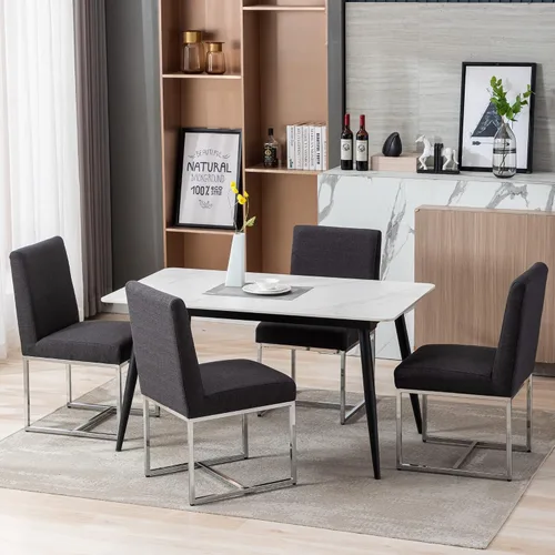 Vista 11 de BESTANO Sillas De Comedor - Juego de 2 sillas de comedor modernas negras tapizadas de piel sintética para cocina y comedor con marco de metal negro