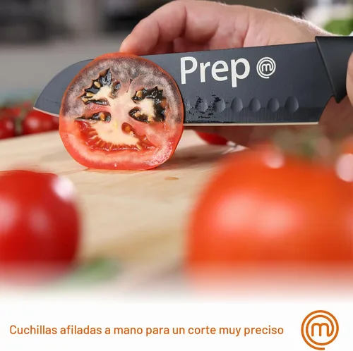 Vista 4 de MasterChef Juego de 3 cuchillos de cocina, juego de cuchillos pequeños para cocinar en casa, RV o campamento, corte extra afilado, cuchillas