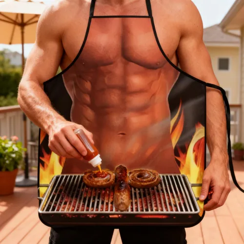 Vista 4 de Delantal de cocina para hornear barbacoa para adultos, divertido y lindo delantal de cocina, regalo novedoso para hombres y mujeres, disfraz