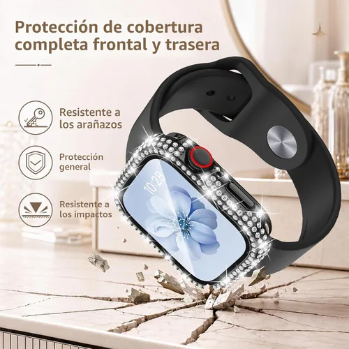 Vista 5 de Goton Funda de 40 mm impermeable con brillo para Apple Watch, protector de pantalla SE 3/2/1, Serie 6/5/4 de 40 mm, parachoques frontal de PC