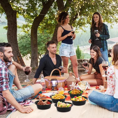 Vista 7 de Recipientes de preparación de comidas con tapas, paquete de 50 tazones de comida de 32 onzas, recipientes redondos para llevar, sin BPA, aptos