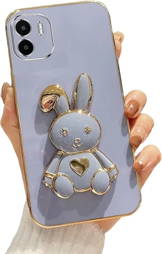 Vista 111 de Funda con soporte de conejo de corazón para Xiaomi Redmi A1, galvanizado suave TPU protector delgado a prueba de golpes con lindo conejito soporte