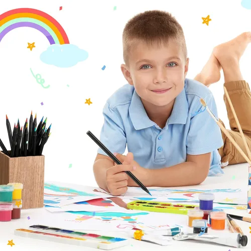 Vista 5 de Teling 100 lápices de arcoíris para niños, 7 en 1, lápices multicolor de madera negra arcoíris a granel, suministros de arte para la escuela, aula