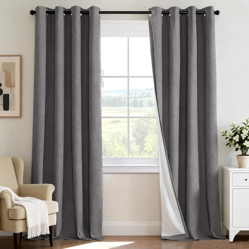 Vista 113 de H.VERSAILTEX Cortina 100% opaca para dormitorio, 63 pulgadas de largo, con ojales, cara de lino, bloqueo de luz completa, cortina para sala de Arena
