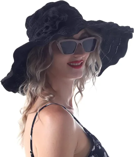 Vista 7 de Sombreros de sol de playa vintage para mujer, sombrero de verano plegable de ala ancha