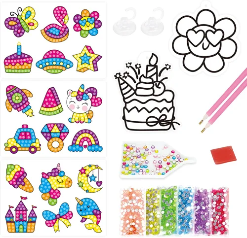 Vista 3 de BEARUN Gem Art, kit de pintura de diamantes para niños, gran joya 5D, artes y manualidades para niñas de 6 a 12 años, crea tus propias calcomanías